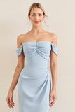 Hemelsblauw Off The Shoulder Chiffon Lange Bruidsmeisjesjurk