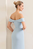 Hemelsblauw Off The Shoulder Chiffon Lange Bruidsmeisjesjurk
