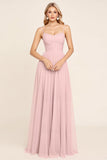 Candy Pink Chiffon A Line Spaghetti bandjes lange bruidsmeisje jurk