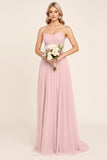 Candy Pink Chiffon A Line Spaghetti bandjes lange bruidsmeisje jurk