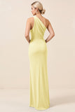 Matcha One Shoulder Chiffon Ruched Lange Bruidsmeisjesjurk met Split
