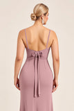 Vintage Mauve schede spaghetti bandjes gerimpeld lange bruidsmeisje jurk met spleet