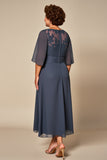Plus Size Twillght Chiffon A Line Moeder Van Bruid Jurk Met Halve Mouwen