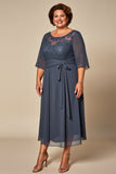 Plus Size Twillght Chiffon A Line Moeder Van Bruid Jurk Met Halve Mouwen