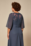 Plus Size Twillght Chiffon A Line Moeder Van Bruid Jurk Met Halve Mouwen