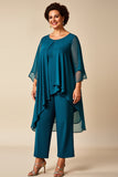 Chiffon Pauw Ronde Hals Plus Size Moeder Van Bruid Broekpakken