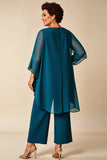 Chiffon Pauw Ronde Hals Plus Size Moeder Van Bruid Broekpakken