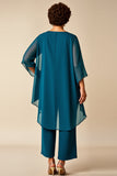 Chiffon Pauw Ronde Hals Plus Size Moeder Van Bruid Broekpakken