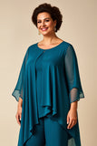 Chiffon Pauw Ronde Hals Plus Size Moeder Van Bruid Broekpakken