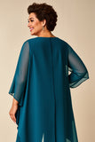 Chiffon Pauw Ronde Hals Plus Size Moeder Van Bruid Broekpakken