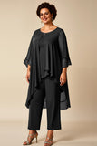 Chiffon Pauw Ronde Hals Plus Size Moeder Van Bruid Broekpakken