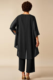 Chiffon Pauw Ronde Hals Plus Size Moeder Van Bruid Broekpakken