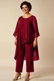 Chiffon Pauw Ronde Hals Plus Size Moeder Van Bruid Broekpakken