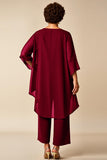 Chiffon Pauw Ronde Hals Plus Size Moeder Van Bruid Broekpakken