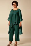 Chiffon Pauw Ronde Hals Plus Size Moeder Van Bruid Broekpakken