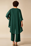 Chiffon Pauw Ronde Hals Plus Size Moeder Van Bruid Broekpakken
