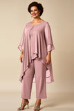 Chiffon Pauw Ronde Hals Plus Size Moeder Van Bruid Broekpakken
