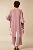 Chiffon Pauw Ronde Hals Plus Size Moeder Van Bruid Broekpakken