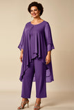 Chiffon Pauw Ronde Hals Plus Size Moeder Van Bruid Broekpakken