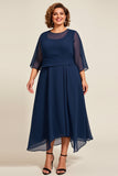 Marine Chiffon A Line Plus Size Moeder Van Bruid Jurk met 3/4 Mouwen