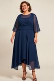 Marine Chiffon A Line Plus Size Moeder Van Bruid Jurk met 3/4 Mouwen