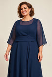 Marine Chiffon A Line Plus Size Moeder Van Bruid Jurk met 3/4 Mouwen