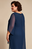 Marine Chiffon Ronde Hals Plus Size Moeder Van De Bruid Broekpakken