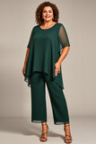 Pine 2-delige chiffon plus size moeder van de bruid broek pakken