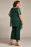 Pine 2-delige chiffon plus size moeder van de bruid broek pakken