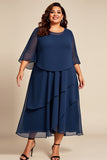 Marine Plus Size Chiffon A Line Moeder van de Bruid Jurk