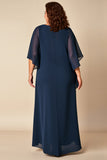 Marine Plus Size schede chiffon moeder van de bruid jurk