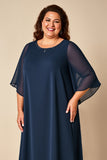 Marine Plus Size schede chiffon moeder van de bruid jurk