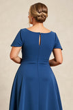 Inktblauwe A Line Satijn Plus Size Moeder van de Bruid Jurk met Korte Mouwen