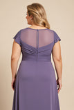 Grijs Paars A Line Chiffon Lace Plus Size Moeder van de Bruid Jurk