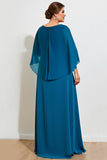 Peacock A Line Lace Chiffon Cape Plus Size Moeder van de Bruid Jurk