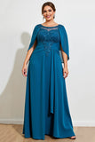 Peacock A Line Lace Chiffon Cape Plus Size Moeder van de Bruid Jurk