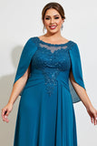 Peacock A Line Lace Chiffon Cape Plus Size Moeder van de Bruid Jurk