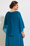 Peacock A Line Lace Chiffon Cape Plus Size Moeder van de Bruid Jurk