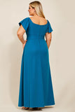 Peacock A Line satijn gerimpeld Plus Size moeder van de bruid jurk