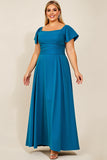 Peacock A Line satijn gerimpeld Plus Size moeder van de bruid jurk