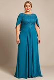 Peacock A Line Chiffon Lace Cape Plus Size Moeder van de Bruid Jurk
