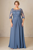 Stoffige blauwe A Line Chiffon Lace Plus Size moeder van de bruid jurk