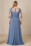 Stoffige blauwe A Line Chiffon Lace Plus Size moeder van de bruid jurk