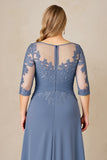 Stoffige blauwe A Line Chiffon Lace Plus Size moeder van de bruid jurk