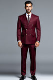 Bordeauxrode Double Breasted Revers Revers Heren Prom Suits