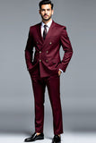 Bordeauxrode Double Breasted Revers Revers Heren Prom Suits