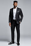 Zwart slim fit 2-delig reverspak met inkeping