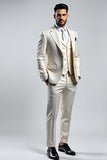 Heren Lvory Double Breasted 3 Stuks Peak revers Prom Suits