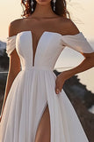 Een lijn lvory Off The Shoulder Lange Trouwjurk met Split