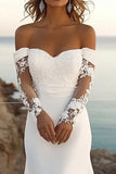 lvory zeemeermin Off The Shoulder Kanten Lange Trouwjurk